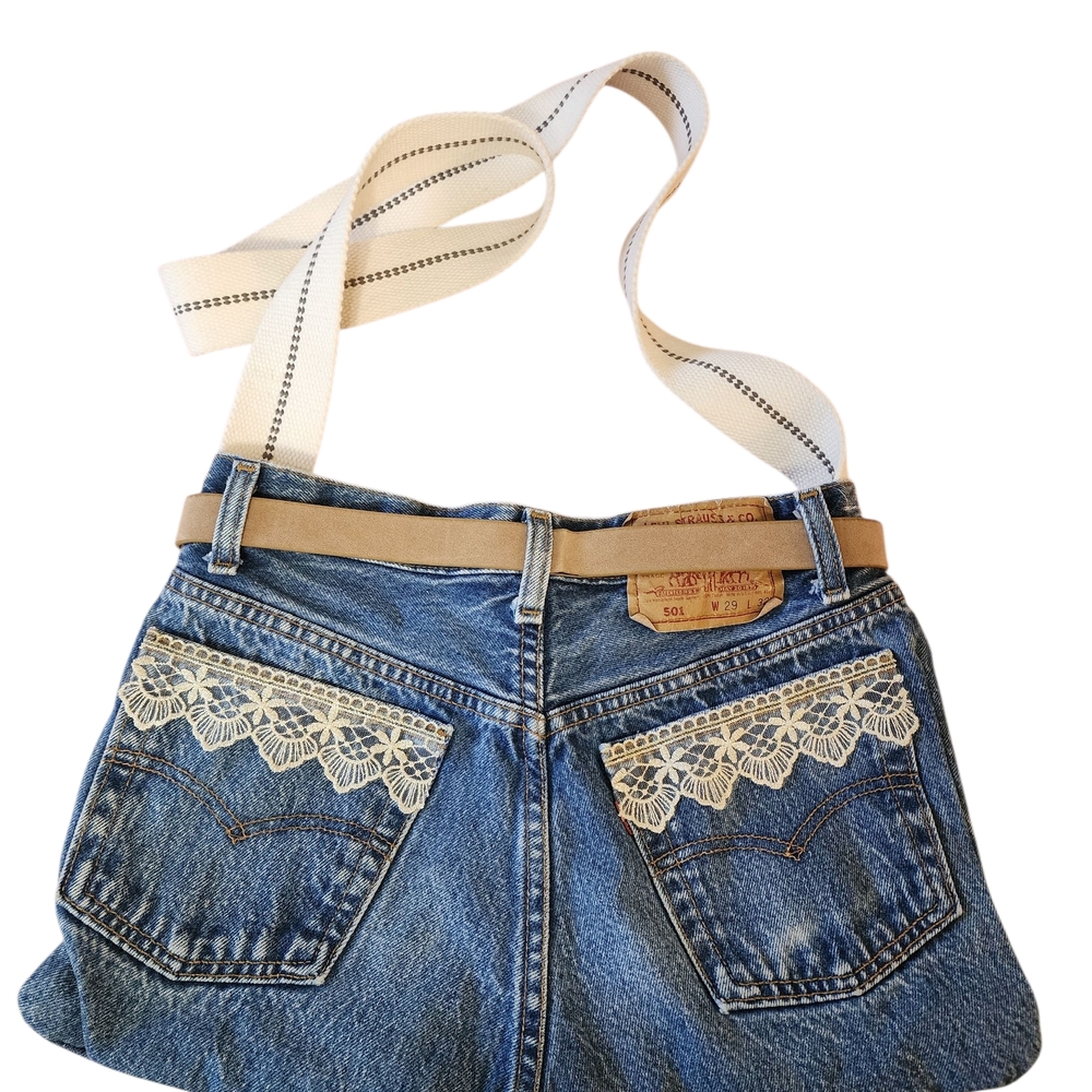 Upcycled Denim Crossbody Bag Vintage Style Boho - Picture 3 of 9